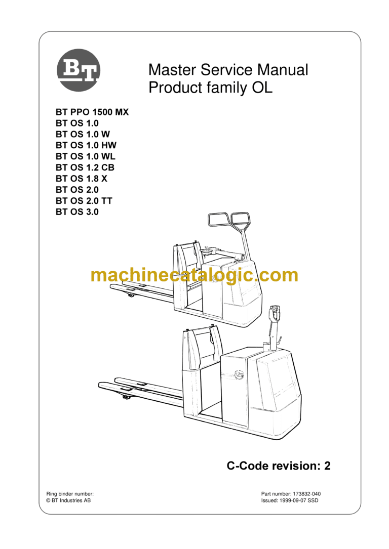 BT PPO1500MX, OS1.0, OS1.0W, OS1.0HW, OS1.0WL, OS1.2CB, OS1.8X, OS2.0, OS2.0TT, OS3.0 Order Picker Master Service Manual