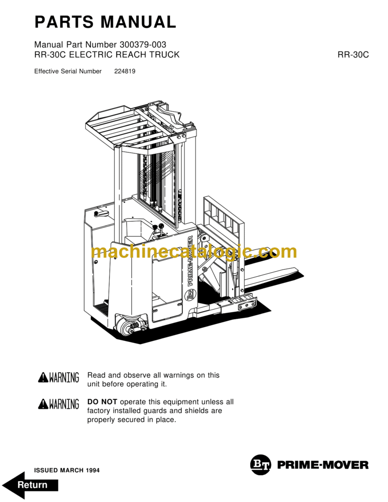 BT RR30C Reach Truck Operators Manual