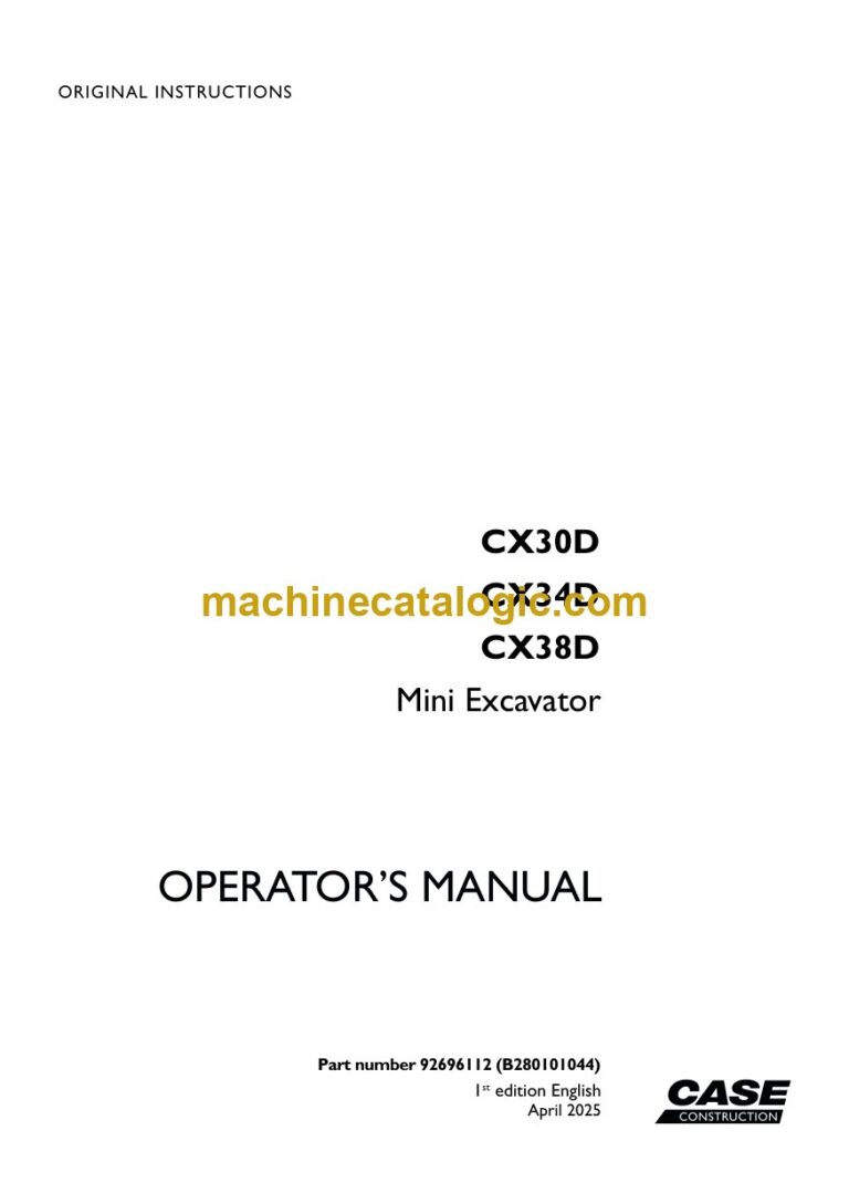 Case CX30D, CX34D, CX38D Mini Excavator Operators Manual