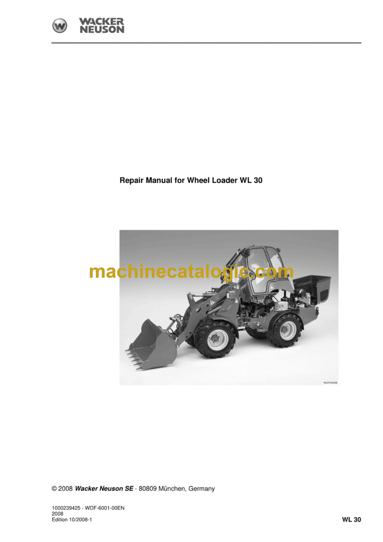 Wacker Neuson WL18 Wheel Loader Repair Manual