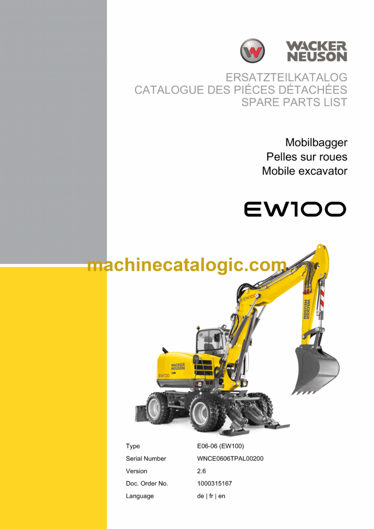 Wacker Neuson EW100 Mobile Excavator Parts Manual