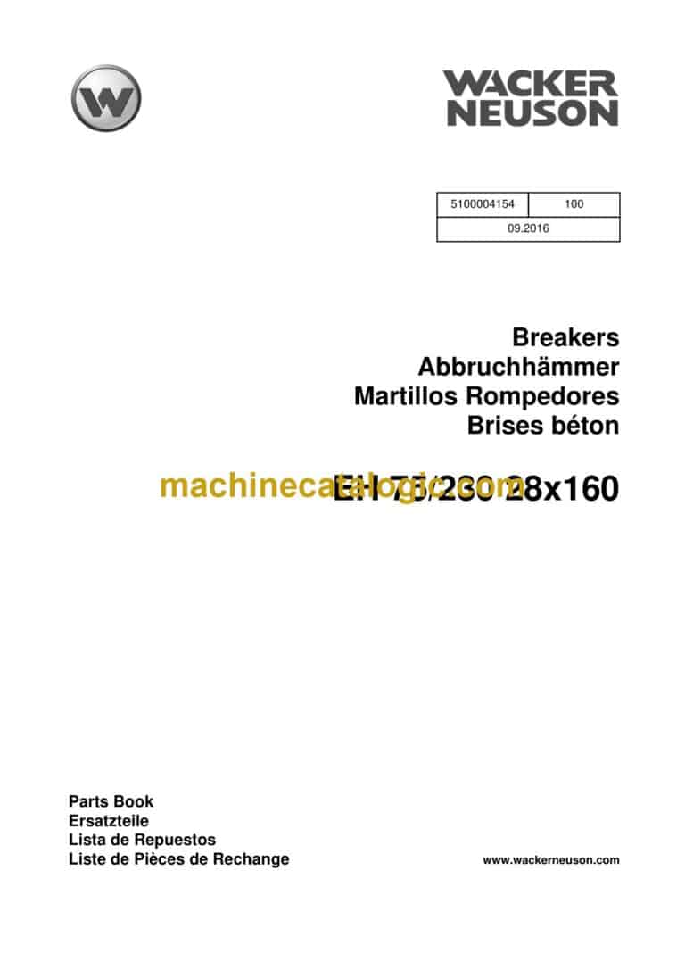 Wacker Neuson EH 75-230 28x160 Brakers Parts Manual