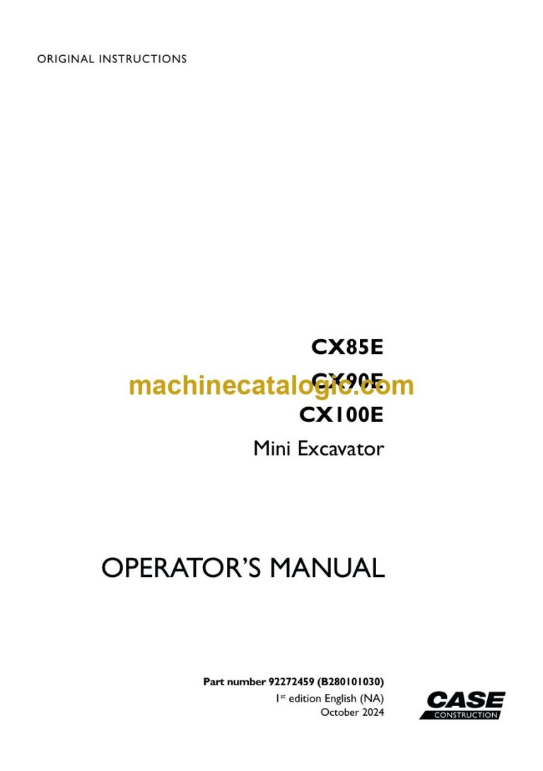 Case CX85E, CX90E, CX100E Mini Excavator Operators Manual