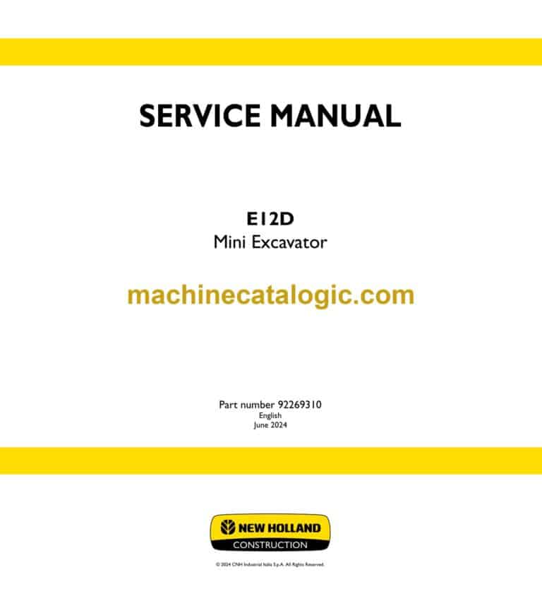 New Holland E12D Mini Excavator Service Manual (92269310)