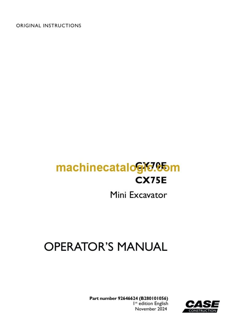 Case CX70E, CX75E Mini Excavator Operators Manual