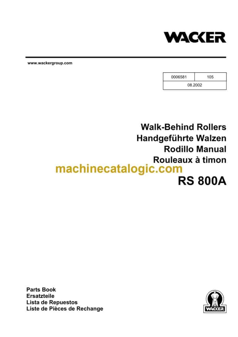 Wacker Neuson RS800A Walk-Behind Rollers Parts Manual