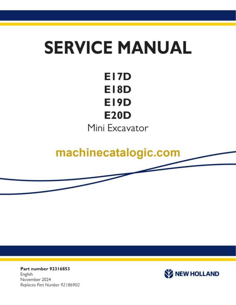 New Holland E17D, E18D, E19D, E20D Mini Excavator Service Manual (92316853)
