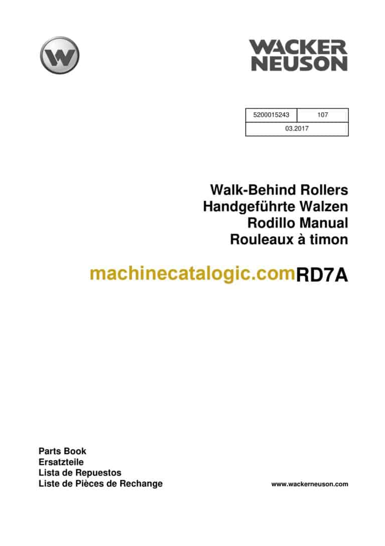 Wacker Neuson RD7A Walk-Behind Rollers Parts Manual