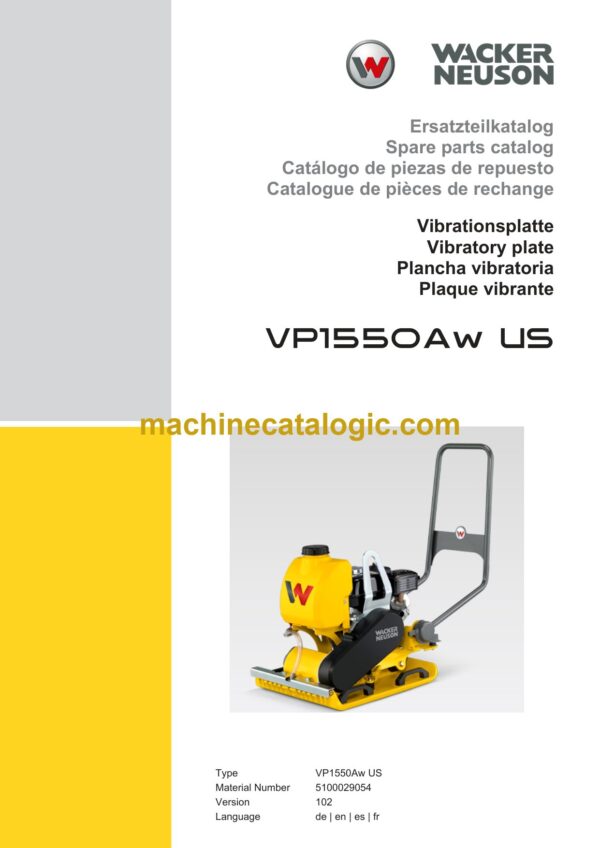 Wacker Neuson VP1550Aw US Vibratory Plate Parts Manual