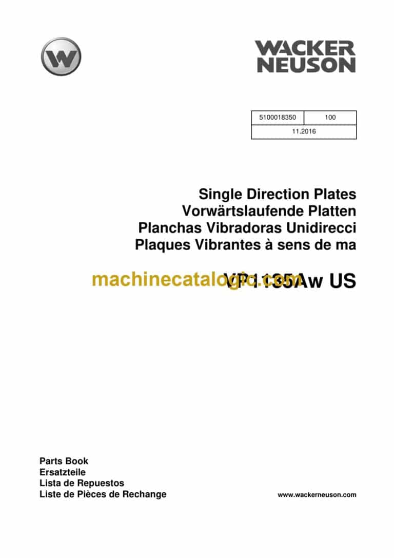 Wacker Neuson VP1135Aw US Single Direction Plates Parts Manual