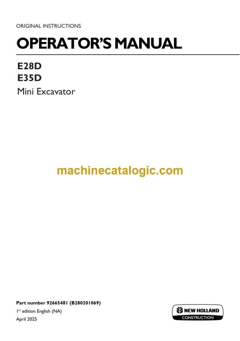 New Holland E28D, E35D Mini Excavator Operators Manual