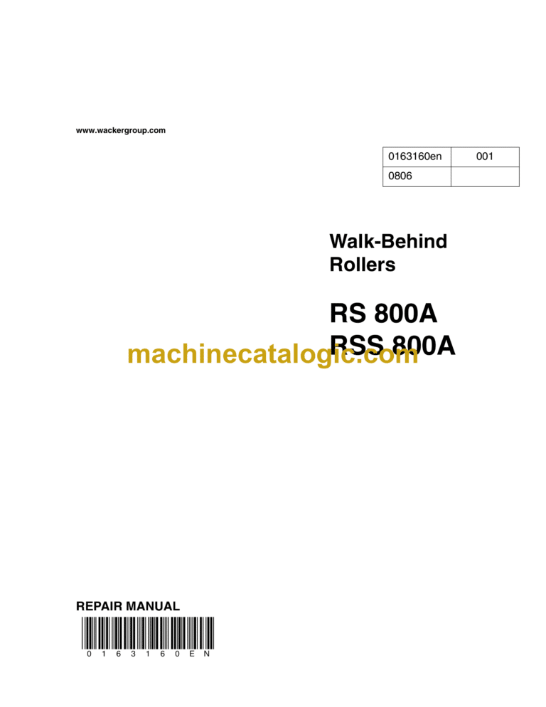 Wacker Neuson RS800A, RSS800A Walk-Behind Rollers Repair Manual