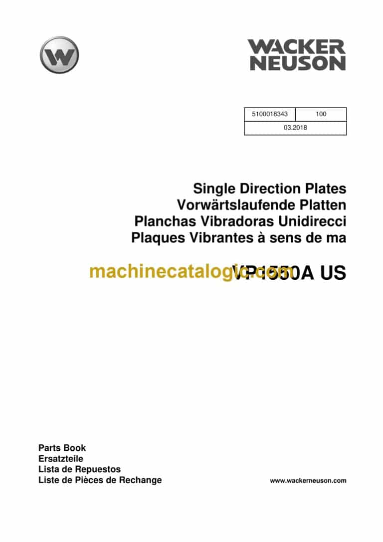 Wacker Neuson VP1550A US Single Direction Plates Parts Manual