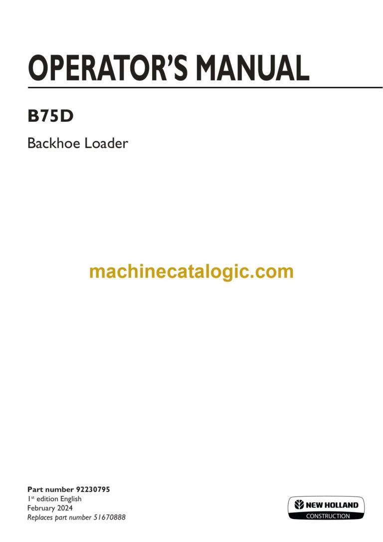 New Holland B75D Backhoe Loader Operators Manual