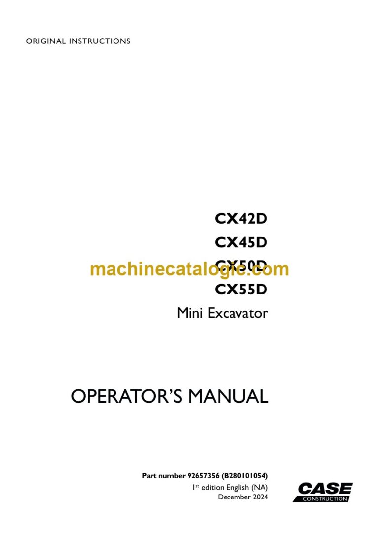 Case CX42D, CX45D, CX50D, CX55D Mini Excavator Operators Manual