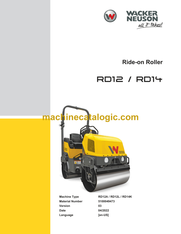 Wacker Neuson RD12, RD14 Ride-on Roller Service Manual
