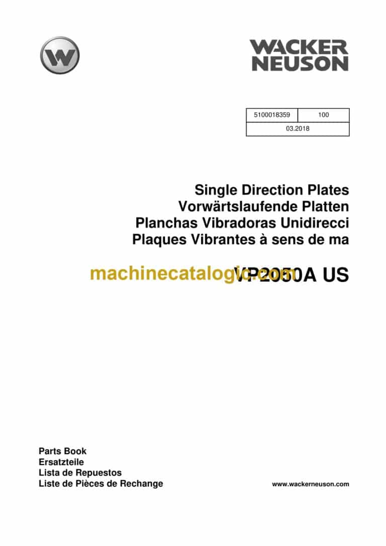 Wacker Neuson VP2050A US Single Direction Plates Parts Manual