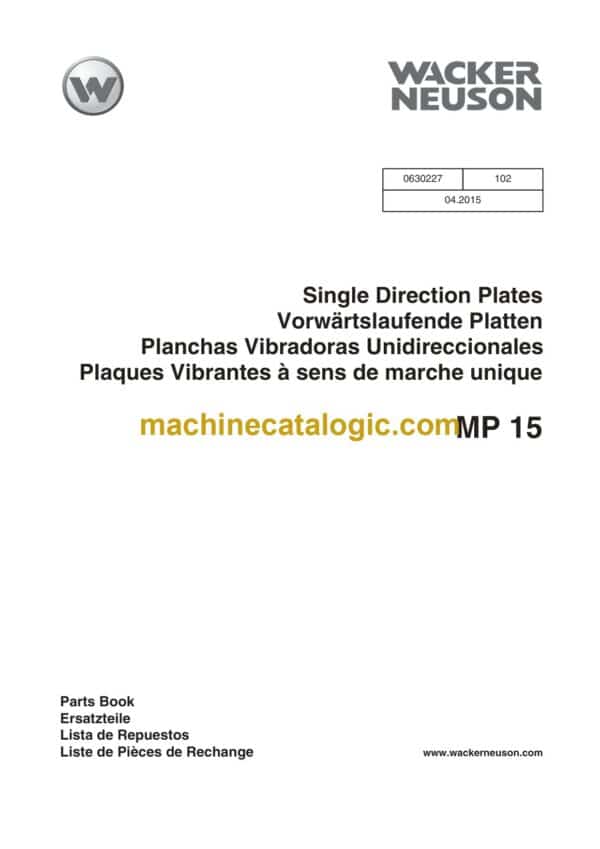 Wacker Neuson MP15 Single Direction Plates Parts Manual