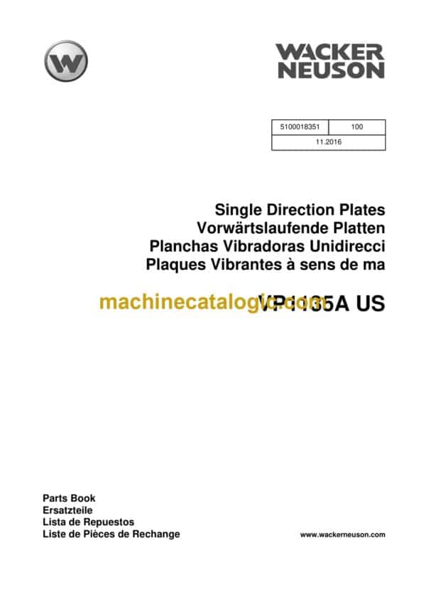 Wacker Neuson VP1135A US Single Direction Plates Parts Manual