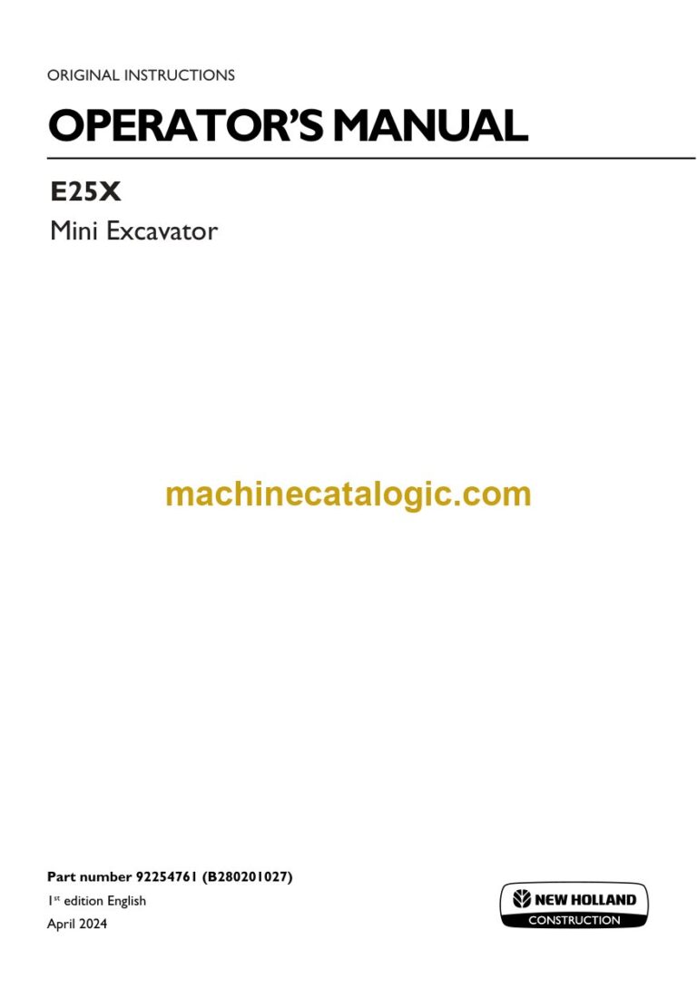 New Holland E25X Mini Excavator Operators Manual