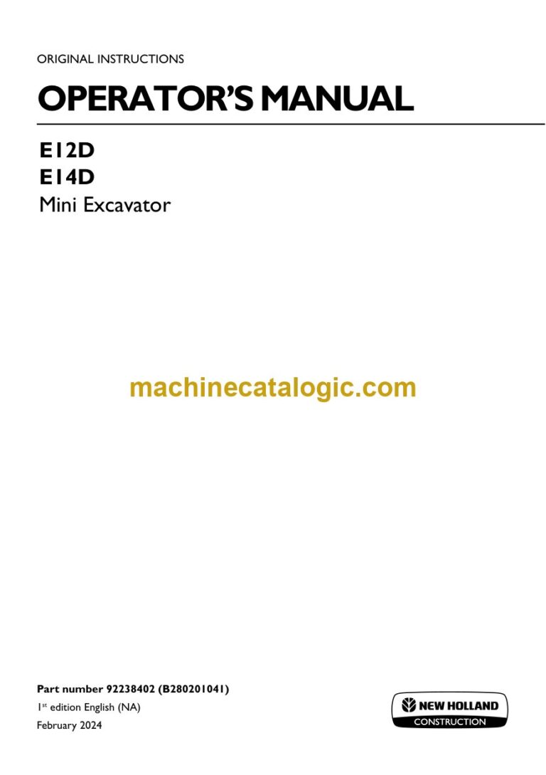New Holland E12D, E14D Mini Excavator Operators Manual