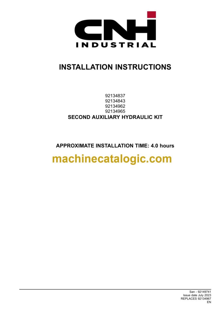 CNH 92134837, 92134843, 92134962, 92134965 Second Auxiliary Hydraulic Kit Installation Instructions