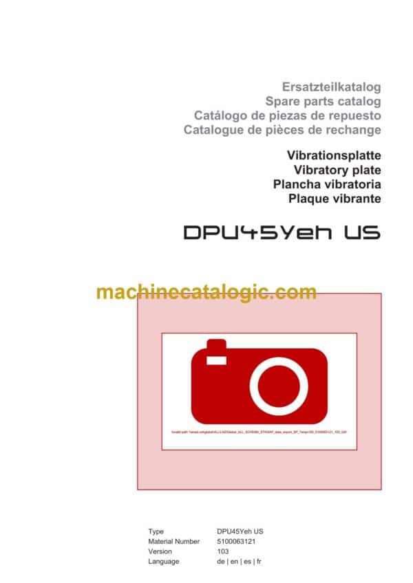 Wacker Neuson DPU45Yeh US Vibratory Plate Parts Manual