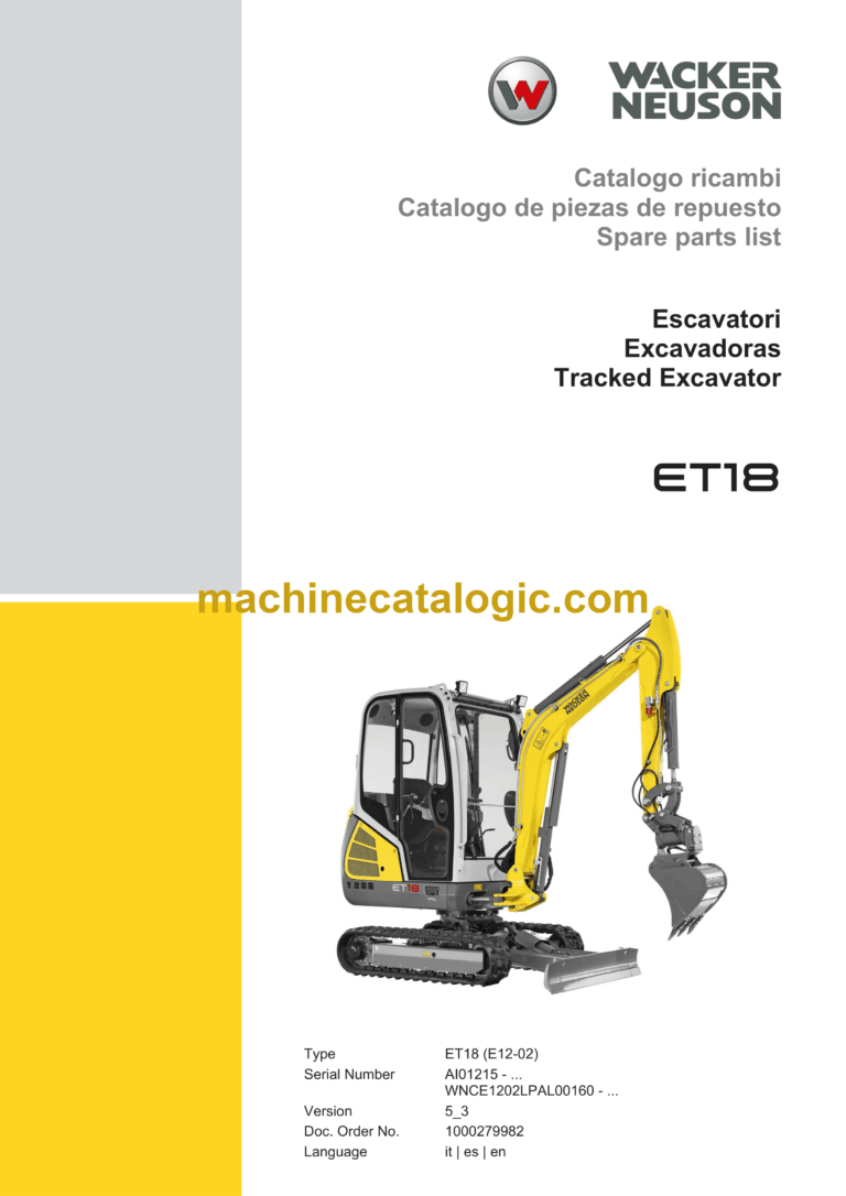 Wacker Neuson ET18 Tracked Excavator Parts Manual
