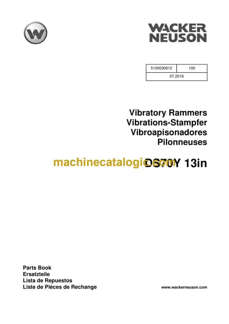 Wacker Neuson DS70Y 13in Vibratory Rammers Parts Manual