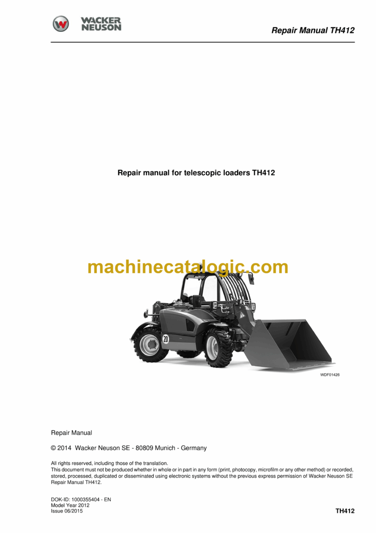 Wacker Neuson TH412 Telescopic Loaders Repair Manual