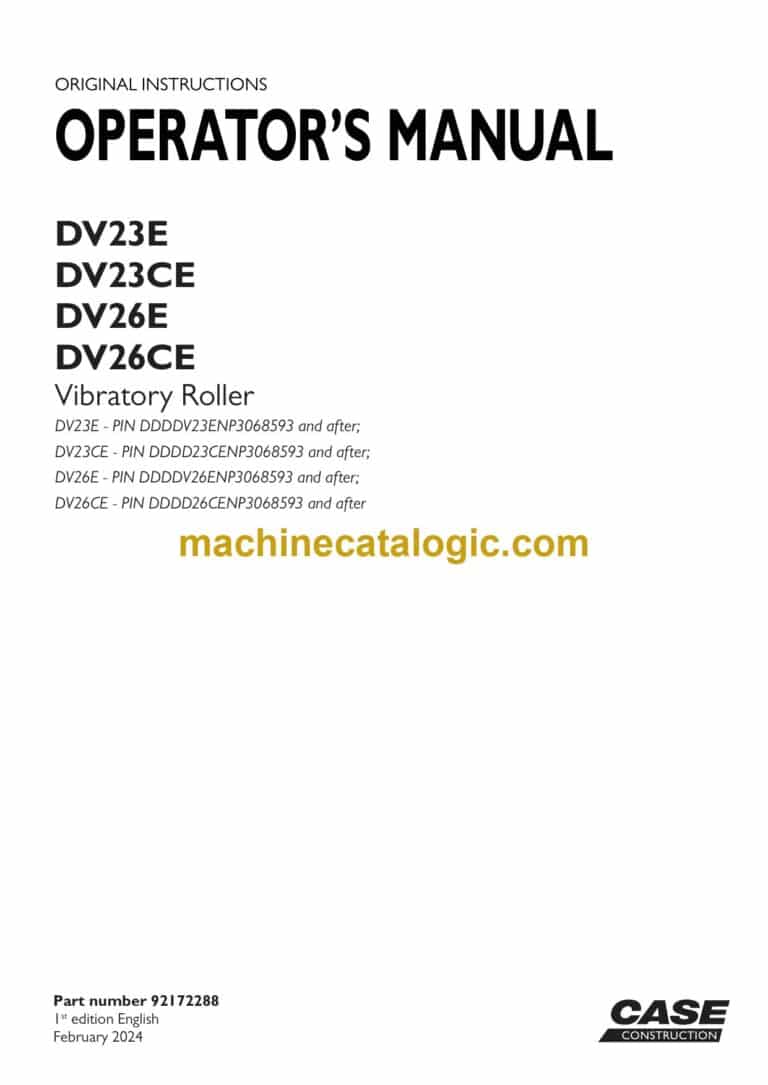 Case DV23E, DV23CE, DV26E, DV26CE Vibratory Roller Operators Manual