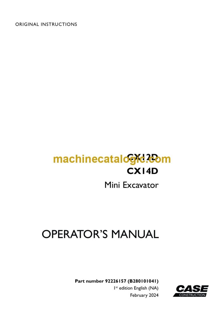 Case CX12D, CX14D Mini Excavator Operators Manual