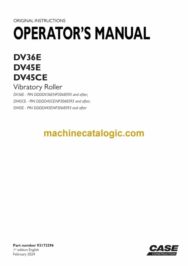 Case DV36E, DV45E, DV45CE Vibratory Roller Operators Manual