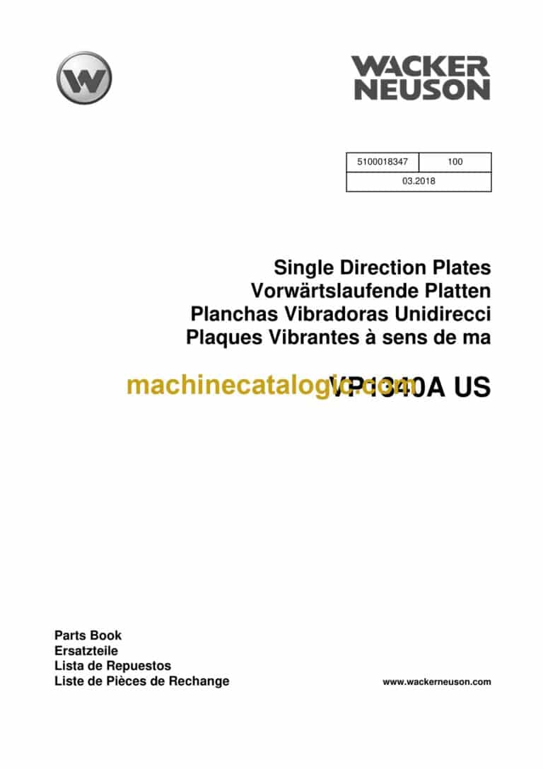 Wacker Neuson VP1340A US Single Direction Plates Parts Manual