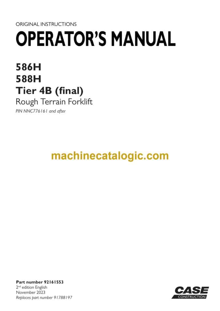 Case 586H, 588H Tier 4B Final Rough Terrain Forklift Operators Manual