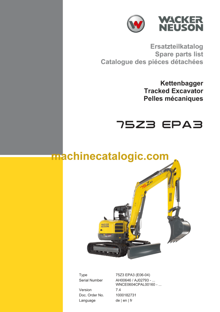 Wacker Neuson 75Z3 EPA3 Tracked Excavator Parts Manual