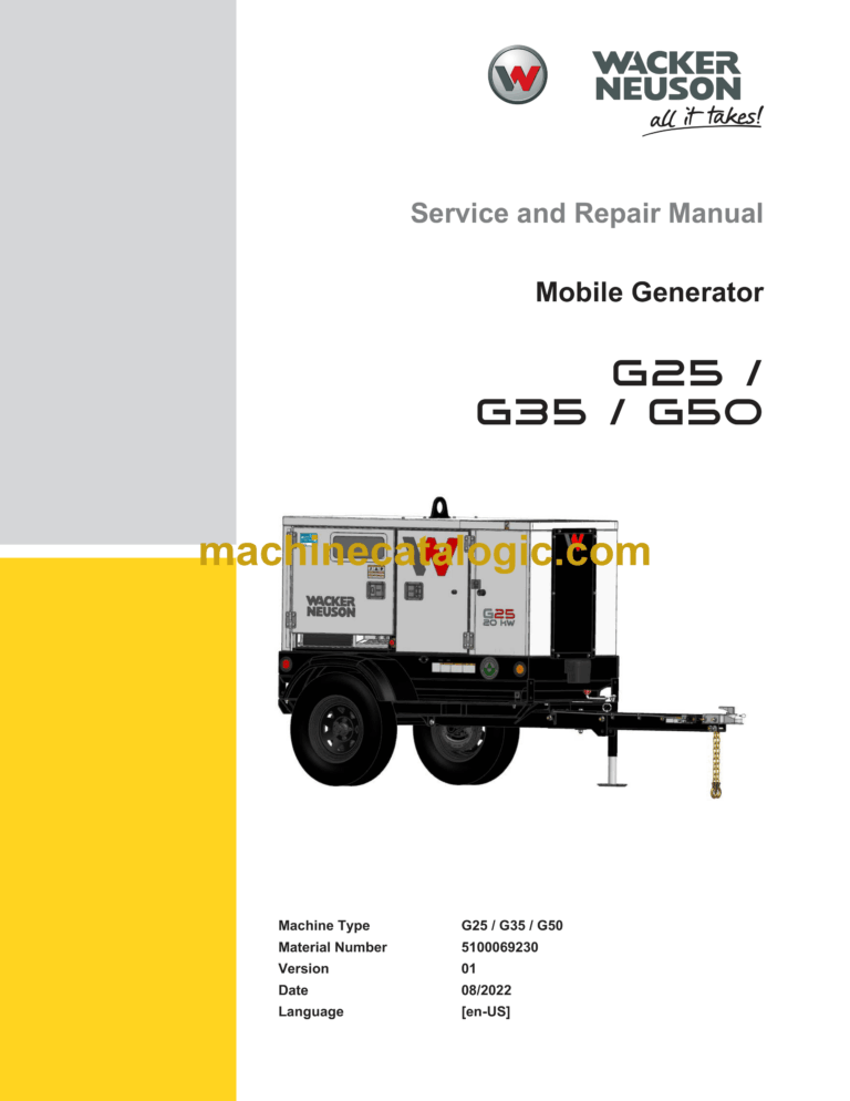 Wacker Neuson G25, G35, G50 Mobile Generator Service and Repair Manual