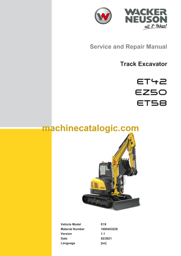 Wacker Neuson ET42, EZ50, ET58 Tracked Excavator Service Manual