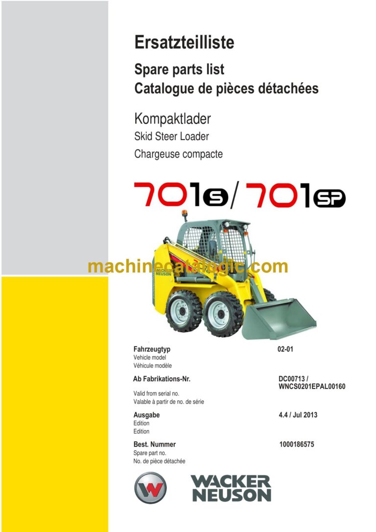 Wacker Neuson 701S, 701SP Skid Steer Loader Parts Manual