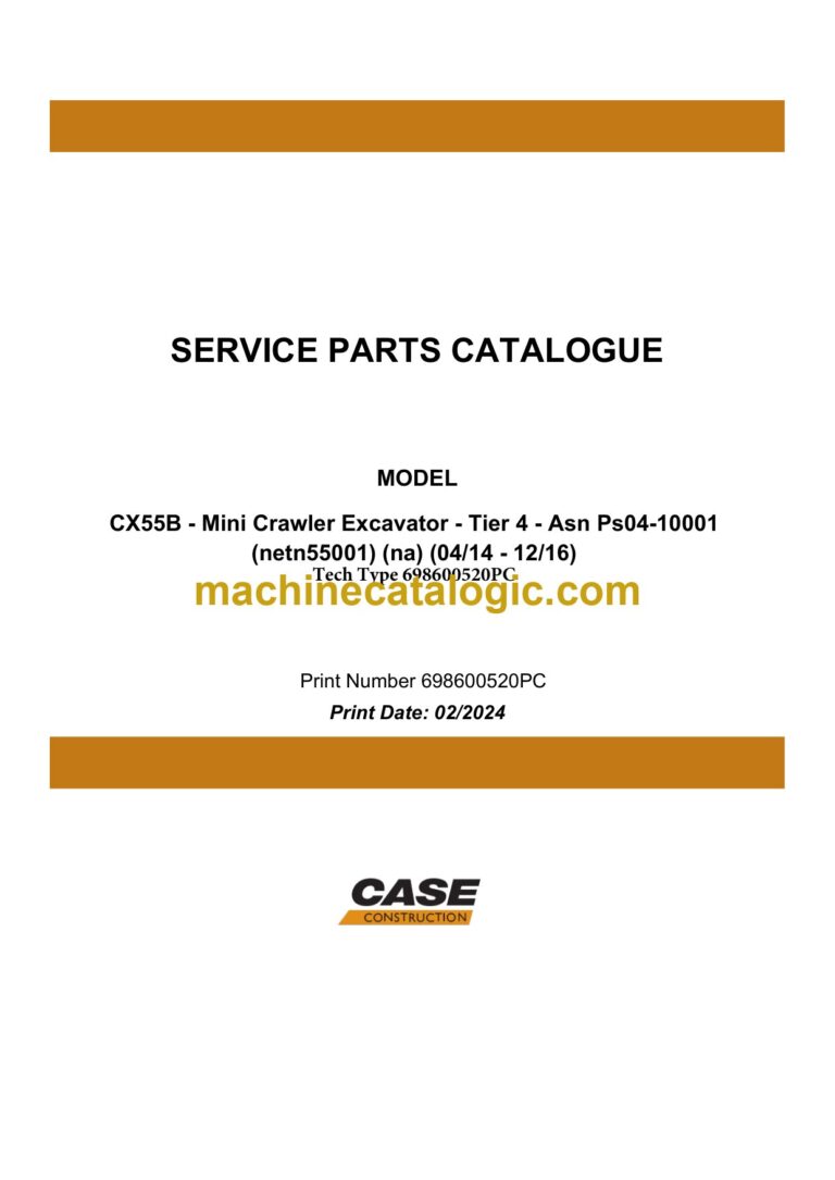 Case CX55B Tier 4 Mini Crawler Excavator Service Parts Catalogue