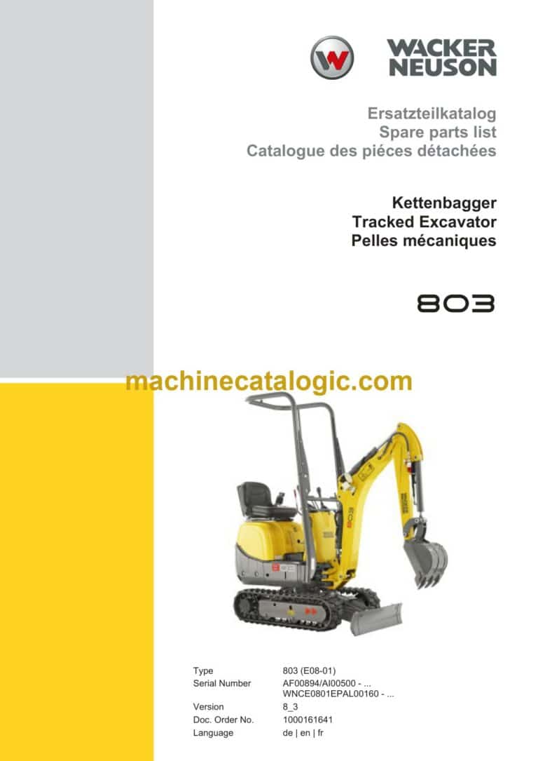 Wacker Neuson 803 (E08-01) Tracked Excavator Parts Manual