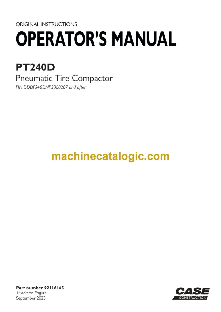 Case PT240D Pneumatic Tire Compactor Operators Manual