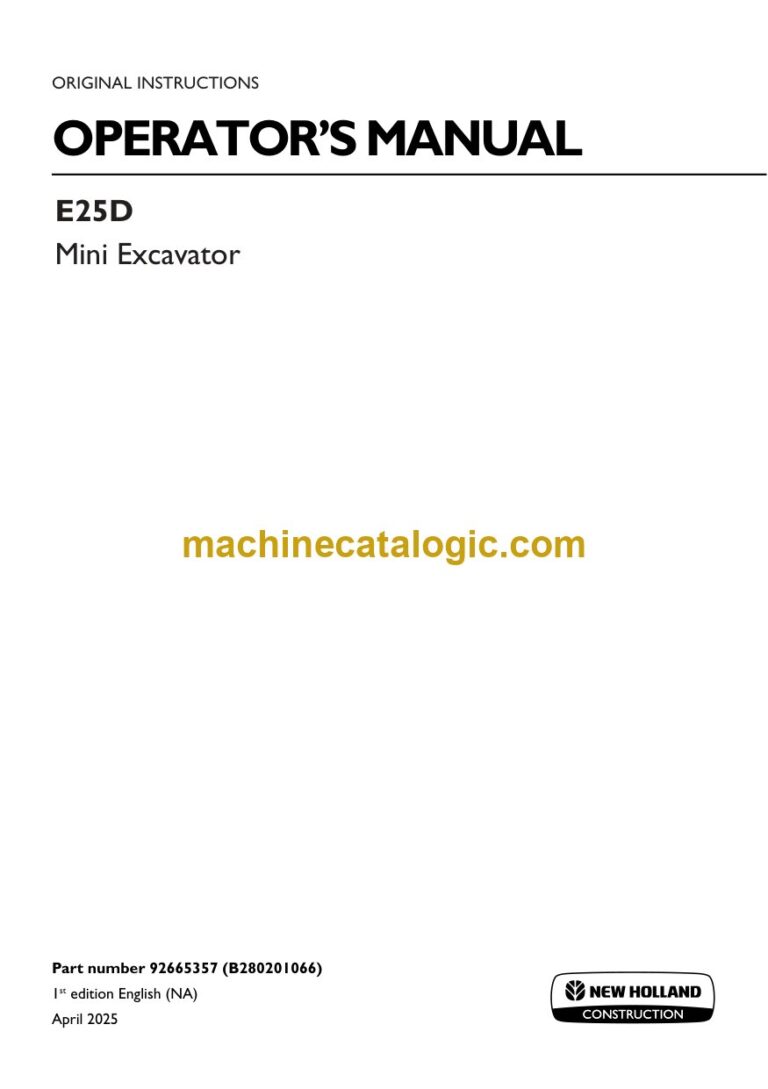 New Holland E25D Mini Excavator Operators Manual