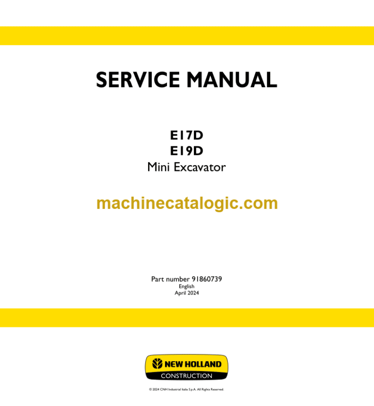 New Holland E17D, E19D Mini Excavator Service Manual