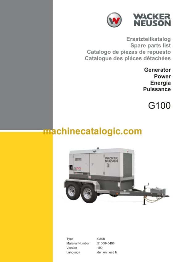 Wacker Neuson G100 Generator Parts Manual