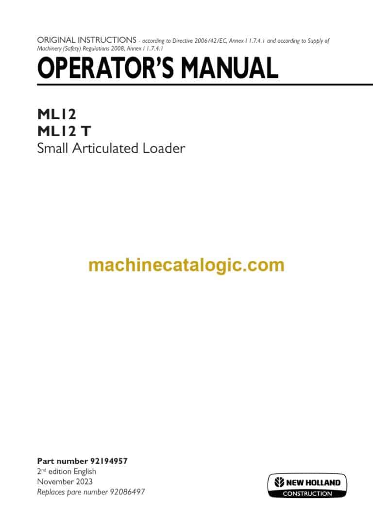 New Holland ML12, ML12T Small Articulated Loader Operators Manual