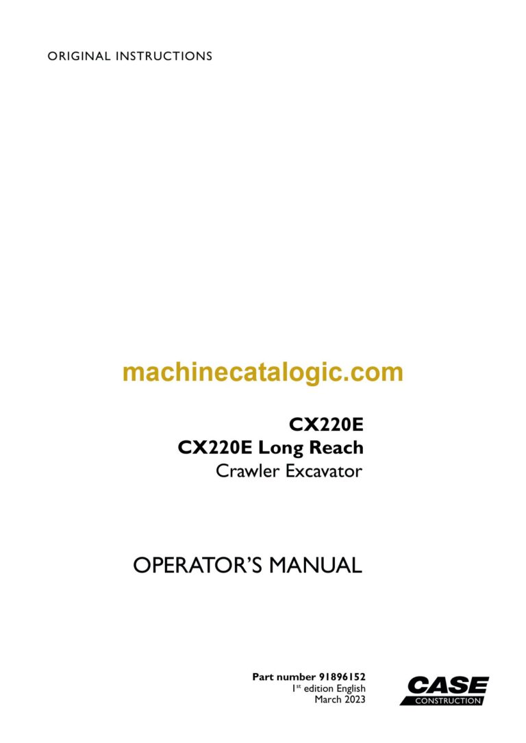 Case CX220E, CX220E Long Reach Crawler Excavator Operators Manual