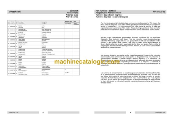 Wacker Neuson VP1550Aw US Single Direction Plates Parts Manual - Image 3