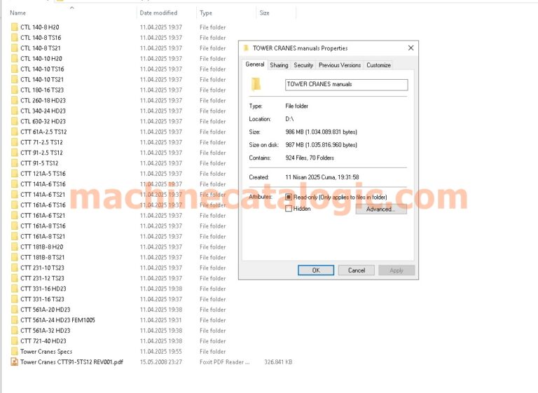 Terex Tower Cranes PDF Manual Collection – Erection, Use, Maintenance & Parts
