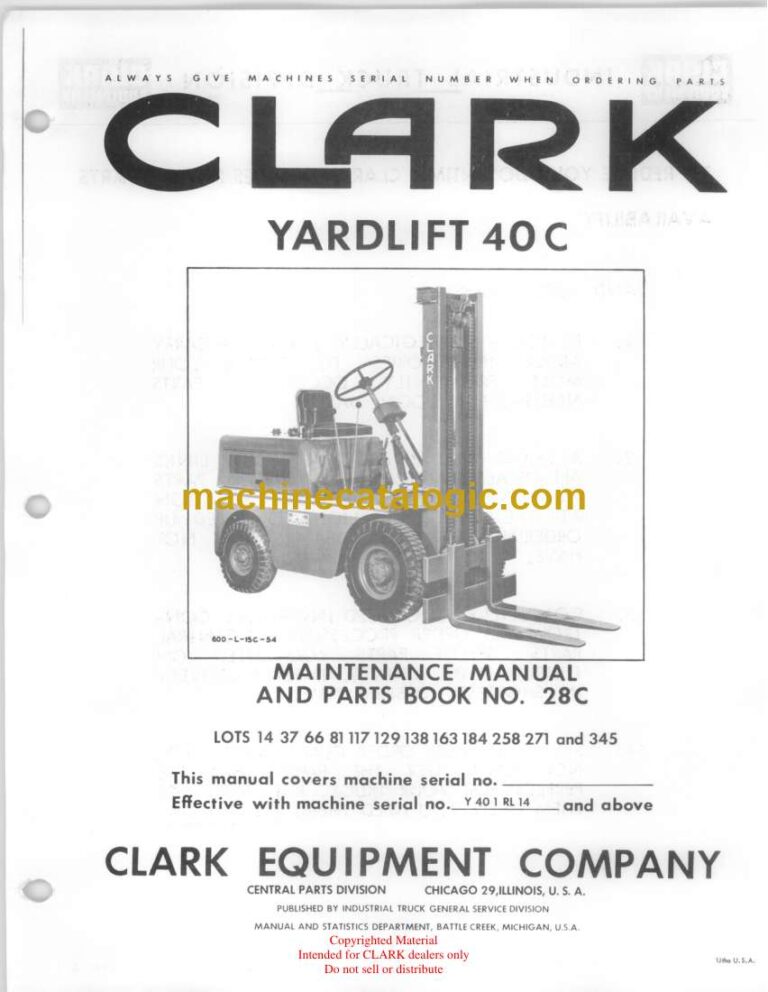Clark Yardlift 40C Forklift Parts Manual (28C)